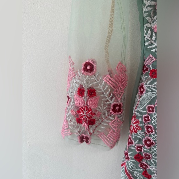 Embroidered Top - Long Sleeve Peplum Sheer - Size: Medium - Picture 3 of 8